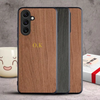 Custom Name Personalized Leather Case for Samsung Galaxy A14 A34 A54 A05 A05S A15 A25 A35 A55 A52 A52S bamboo wood pattern Cover