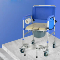 Multifunctional Shower Chair for Elderly and Disabled Toilet Chair with Wheels Dual Purpose Commode for Bathroom Use