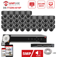 Anpviz NVR 32CH 4K 32pcs 5MP POE IP Camera System Indoor/Outdoor Camera CCTV Security System Kit IP66 30m Security Protection
