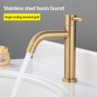 Environmental Friendly Brushed Gold Basin Faucet High Quality Single Cold Water Faucet Sus 304 Stainless Steel Bathroom