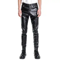 Men's Leather Pants Skinny Elastic Fashion Slim Stretch PU Leather Biker's Trousers Nightclub Party &amp; Dance Pencil Pants Thin