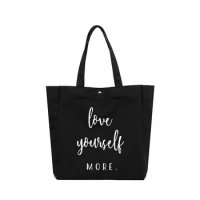 Love Yourself More Letters Printed Women Tote Bag Gift for Friends Book Bag High Quality Shopping Bag Work Bag Large Capacity