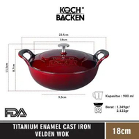 KOCH&BACKEN Titanium Enameled Cast Iron Velden Wok 18cm - Panci Kuali Enamel Besi Cor Anti Lengket h