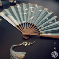 ❤精選❤墨雨閣「瑞鶴」新品原創古風雙面紙扇情侶仙鶴折扇子流蘇漢服男扇618購物節 雙11全館免運