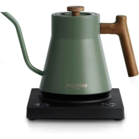 POLIVIAR Electric Gooseneck Kettle, 1200W Electric Tea Kettle Real Wood Handle, 34oz Pour Over Electric Kettle for Coffee