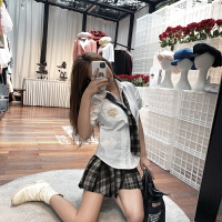 張智研韓國學生校服jk制服格子百褶短裙學院風套裝女夏兩件套洋氣