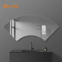 New Chinese Fan-Shaped Bathroom Mirror Punch-Free Toilet Home Wall Mount Wall Bathroom Mirror Paste Toilet Decoration