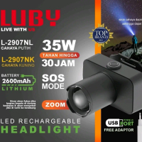 Luby Senter Zoom Led Super Terang Cahaya Putih & Kuning - Senter Kepala