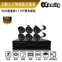 【I-Family】免配線/免設定1920P十路式無線監視系統套裝一機六鏡頭(IF-803+IF-1001)