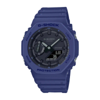 【CASIO 卡西歐】G-SHOCK 農家橡樹八角雙顯錶-黑面X藍色(GA-2100-2A)