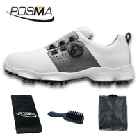 高爾夫男士球鞋 防水透氣 活動釘鞋 旋轉鞋帶球鞋   GSH097 白 灰  配POSMA鞋包 2合1清潔刷   高爾夫球毛巾
