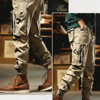 American high street workwear pants trendy brand spring and autumn men's loose leg multi pocket wear-resistant zipper casual cro