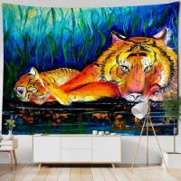 3D Animal Print Tapestry Tiger Lion Elephant Art Painting Wall Hanging Boho Hippie Home Decor Background Cloth Sheet Sofa Cover