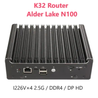SZBOX K32 Alder Lake N100 Router I226V×4 2.5G Fanless Firewall Router 1*COM RJ45 1*DDR4 260PIN to 16GB Type-C pfSense PVE ESXi