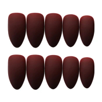 Glossy Fake Nails Long Ellipse Full Cover Acrylic Nails Press On Nails,Wine Red French Fake Nails Stick On Nails Nails Fake Nail