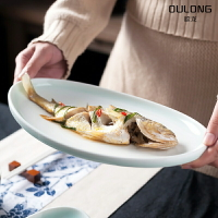 創意清新個性異形陶瓷盤子家用菜盤魚盤酒店飯店餐具蒸魚烤魚大盤