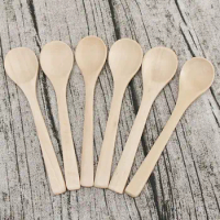 6pcs/Lot Mini Wooden Spoon Kitchen Cooking Teaspoon Condiment Utensil Coffee Spoon Kids Ice Cream Tableware Tool Set