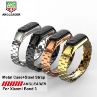 AKGLEADER For Xiaomi MI Band 3 Wrist Strap Stainless Steel Watch Metal Strap For XiaoMi Band 3 Smart Bracelet Correas de relo