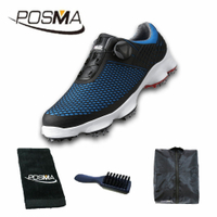 高爾夫球鞋 男士防水運動鞋 寬版鞋底 旋轉鞋帶鞋  GSH106 黑 藍  配POSMA鞋包 2合1清潔刷     高爾夫球毛巾