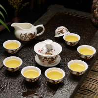 陶瓷家用茶具辦公家用蓋碗茶具白瓷冰裂茶杯蓋碗功夫茶具套裝整套