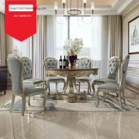 European round table American solid wood marble French light luxury restaurant furniture leather dining chair carving luxurious