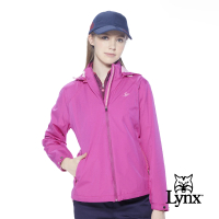 【Lynx Golf】女款防水透濕功能打洞Lynx Golf字樣袋蓋設計長袖可拆式連帽外套(桃紅色)