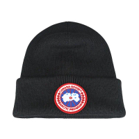 【CANADA GOOSE】CANADA GOOSE刺繡布章LOGO羊毛針織毛帽(黑)