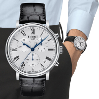 TISSOT天梭 官方授權 CARSON系列 經典三眼腕錶 618 年中慶 禮物 41mm / T1224171603300