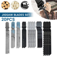 20pcs Jig Saw Blade Set HSS HCS Assorted Blades T-shank Fast Cut Down Jigsaw Blade Jig Saw Cutter For Wood Plastic Metal Cutting
