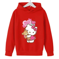 Hello Kitty Girls Kawaii Hoodie Cartoon Print Long Sleeve Hoodies Boys Spring Autumn Anime Graphic Tops