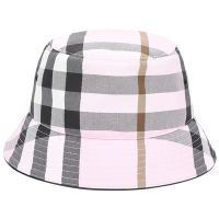 BURBERRY 小羊皮邊格紋帆布漁夫帽(粉色)