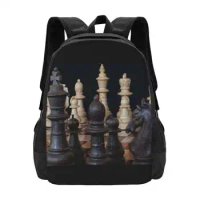 Chess Pieces Backpack For Student School Laptop Travel Bag Chess Pieces Board Game