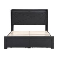 Queen Size Bed Frame with 2 Storage Drawers, Upholstered Bed Frame