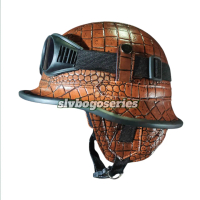 Helm Chips Retro Nazi Kulit Sintetis Motif Corak Kulit Buaya + Kacamata chips