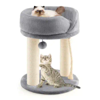 Costway Cat Tower Cat Activity Tree w/ Plush Perch &amp; Scratching Posts Grey