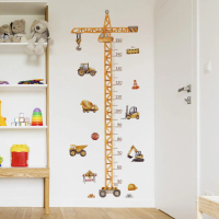 【HOT sticker】 Cartoon Crane Construction Height Chart Wall Sticker Kids Growth Measurement Decal Rem