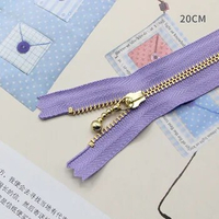 Free shipping 5pcs/lot purple 20cm zipper golden teeth metal zipper water head diy craft bags closed end zipper