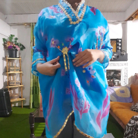 baju bodo motif api api wrna biru bri Sutra Wanita Atasan Panjang