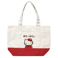 小禮堂 Hello Kitty 帆布船型手提袋 (米紅 復古系列)