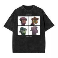 Music Band Gorillaz Demon Days T Shirt Hip Hop Washed Oversize T-Shirts Fashion Men Women Tops Streetwear Graphic Tees