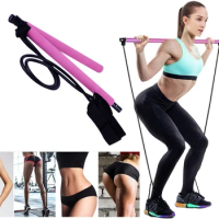 Yoga Pilates Bar Kit Exercise Resistance Band Muscle Training Bar Pilates Stick Portable For Home Travel Workout