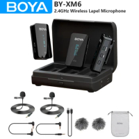 BOYA BY-XM6 K Wireless Lavalier Lapel Microphone for iPhone Android Cell Phone PC DSLR Cameras Live Streaming Youtube Recording