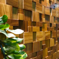 African Teak Wood Wall Sticker Wooden Panel Mosaic Tile Wall Background Surface 3D Panel Office Showroom Living Room Wall Decor