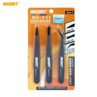 JAKEMY JM-T11 3in1 Anti-static Tweezers Kit Heat Resistant Flat Pointed Curved Tweezers Set for iPhone Samsung Laptop PCB Repair