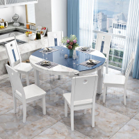 餐桌椅現代簡約鋼化玻璃鋼琴烤漆時尚餐廳可拉伸飯桌圓桌方桌