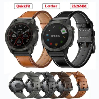 Quickfit Fenix 7X 5X Leather Strap For Garmin Fenix 7 6 6X Pro 5 Plus Quick Release 22mm 26mm Smart Watch Band Easyfit Bracelets