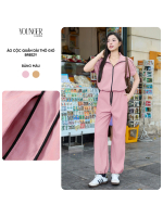 [Tách set] Áo croptop thô gió nữ Younger By Cardina dáng suông gấu rút dây phối quần gió dáng jogger