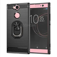 Carbon Fiber Ring Holder Stand Case For Sony Xperia L1 L3 L2 XA2 Ultra XZ2 XZ1 Compact XZ3 Silicone Shockproof Phone Cover