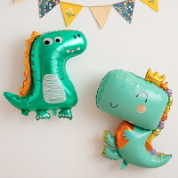 皇冠綠色恐龍氣球Q版卡通男孩寶寶兒童生日派對聚會裝飾鋁膜布置