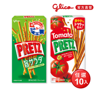Glico 格力高 官方直營 PRETZ 百力滋 餅乾棒X10盒入(野菜沙拉/蕃茄野菜)